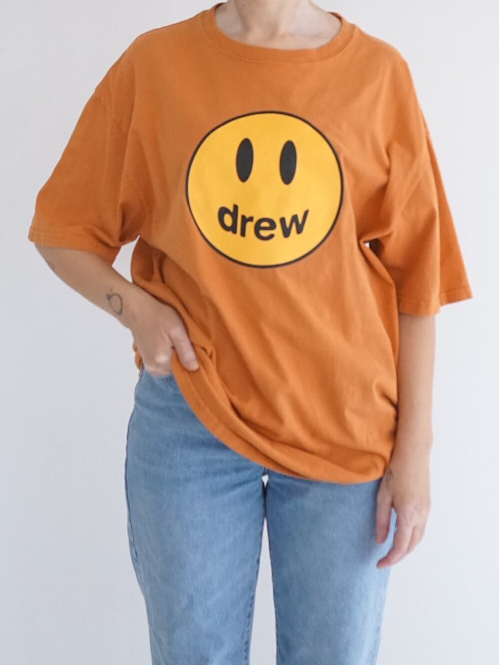 Drew House Orange Smiley Face Logo Graphic Streetwear T Shirt Tee M